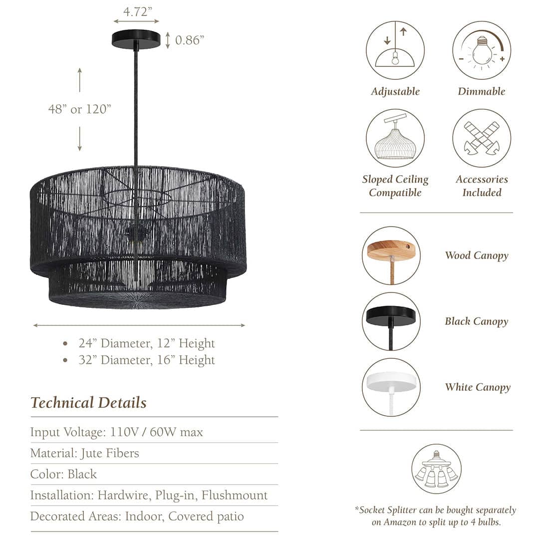 Shiloh Rattan Pendant Light - Bohemian Lampshade, Rattan Light Fixture