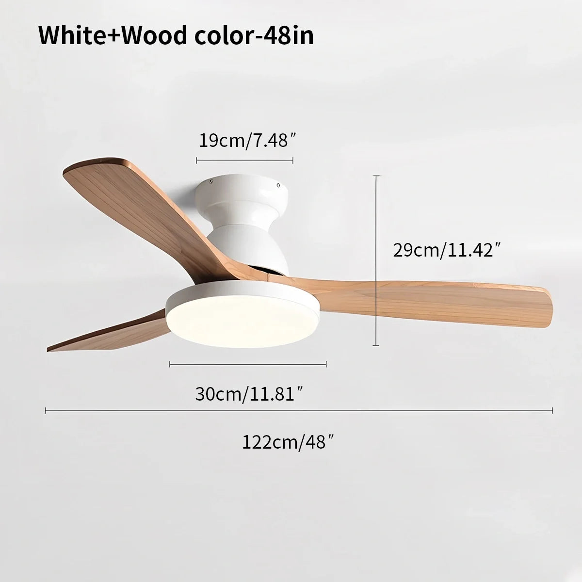 Vintage 3-Blade Wood Ceiling Fan with LED Light