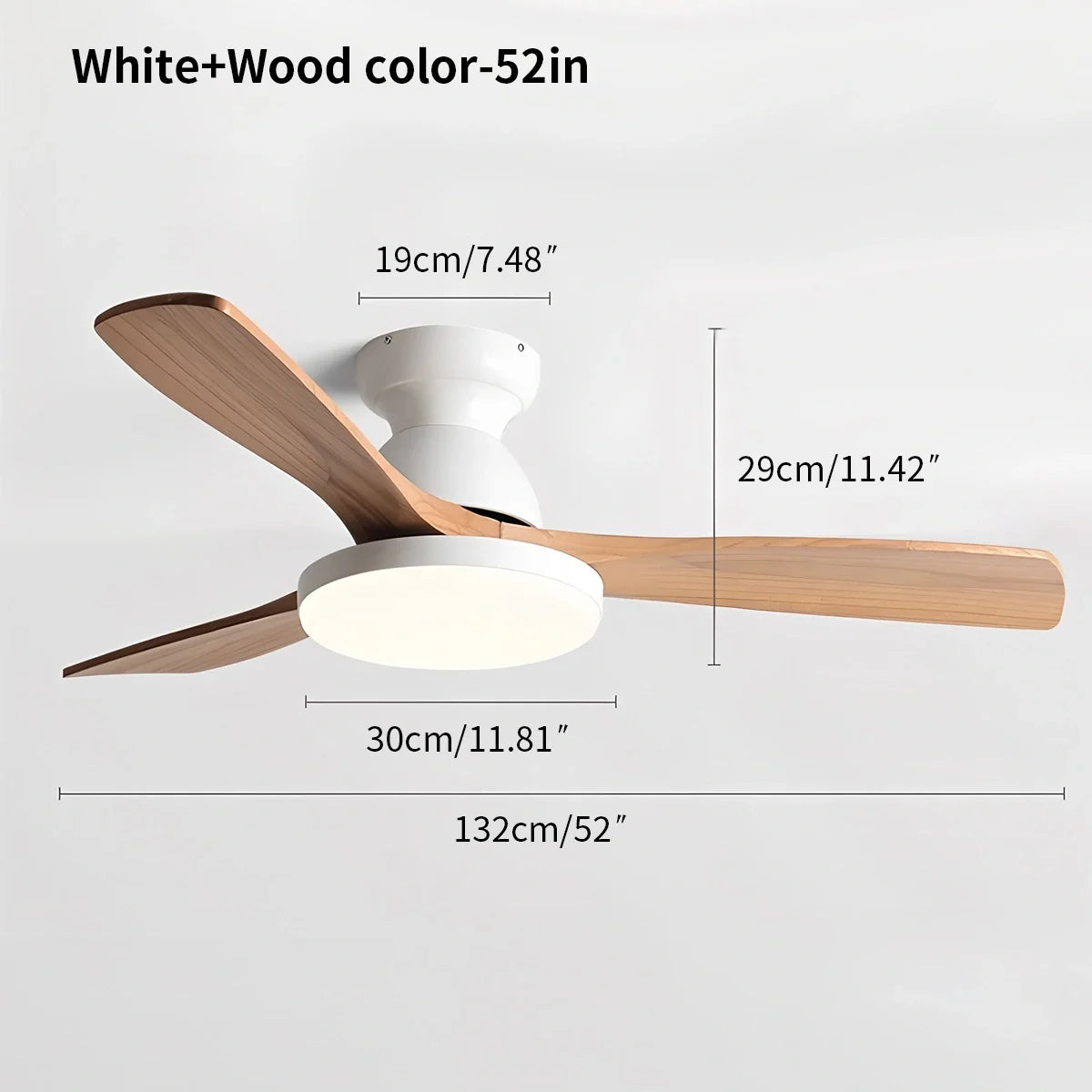 Vintage 3-Blade Wood Ceiling Fan with LED Light