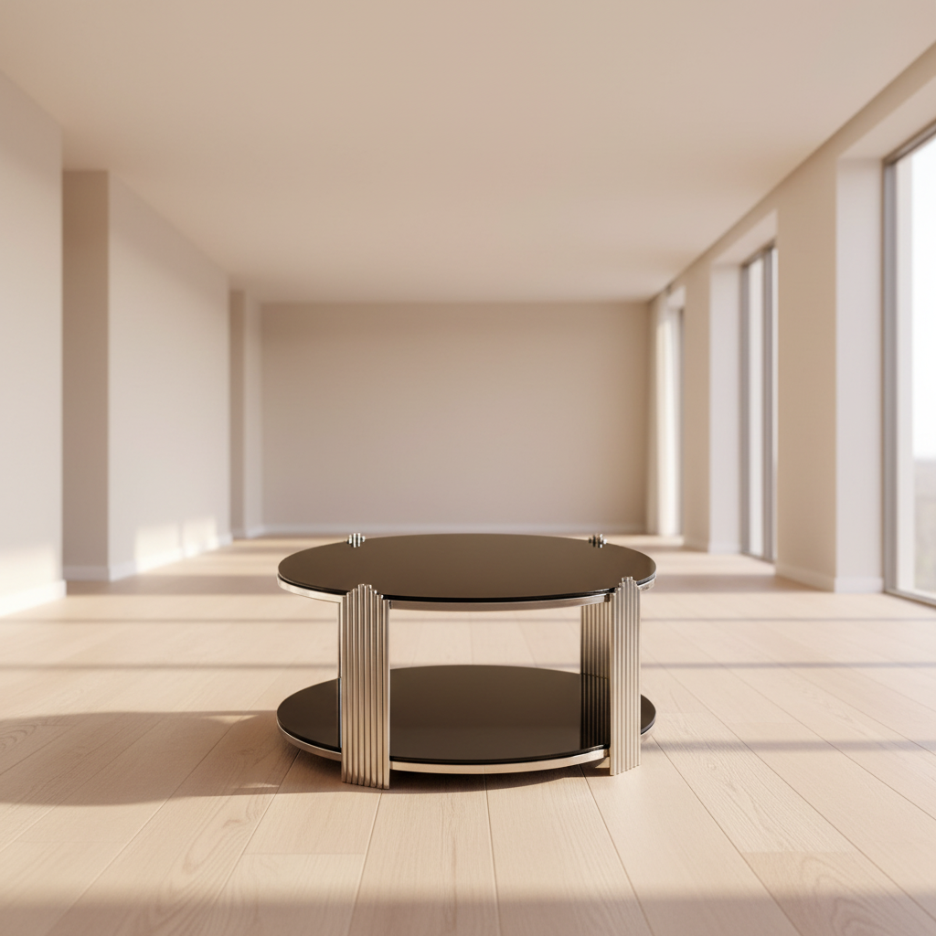 The Eclipse — 35" Round Black Tempered Glass Coffee Table