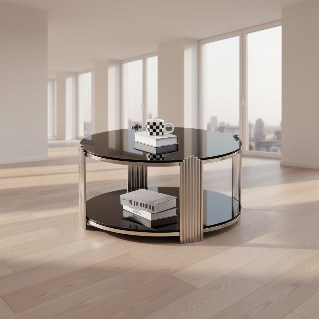 The Eclipse — 35" Round Black Tempered Glass Coffee Table