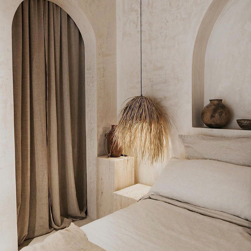 Retro wabi-sabi style bedroom bedside straw art lamp