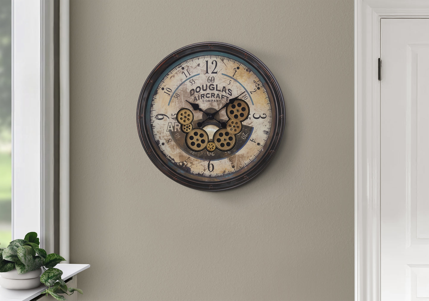20" Round Gear Mechanism Wall Clock | Aviator Brown Transitional