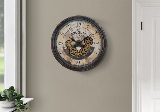 20" Round Gear Mechanism Wall Clock | Aviator Brown Transitional