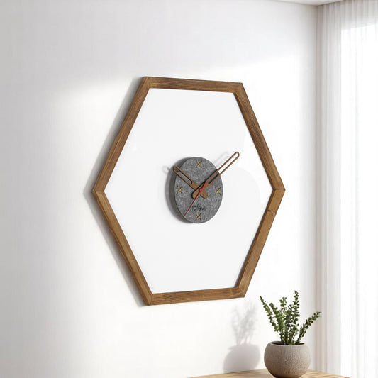 Tuva Hexagonal Wall Clock — Solid Wood Frame