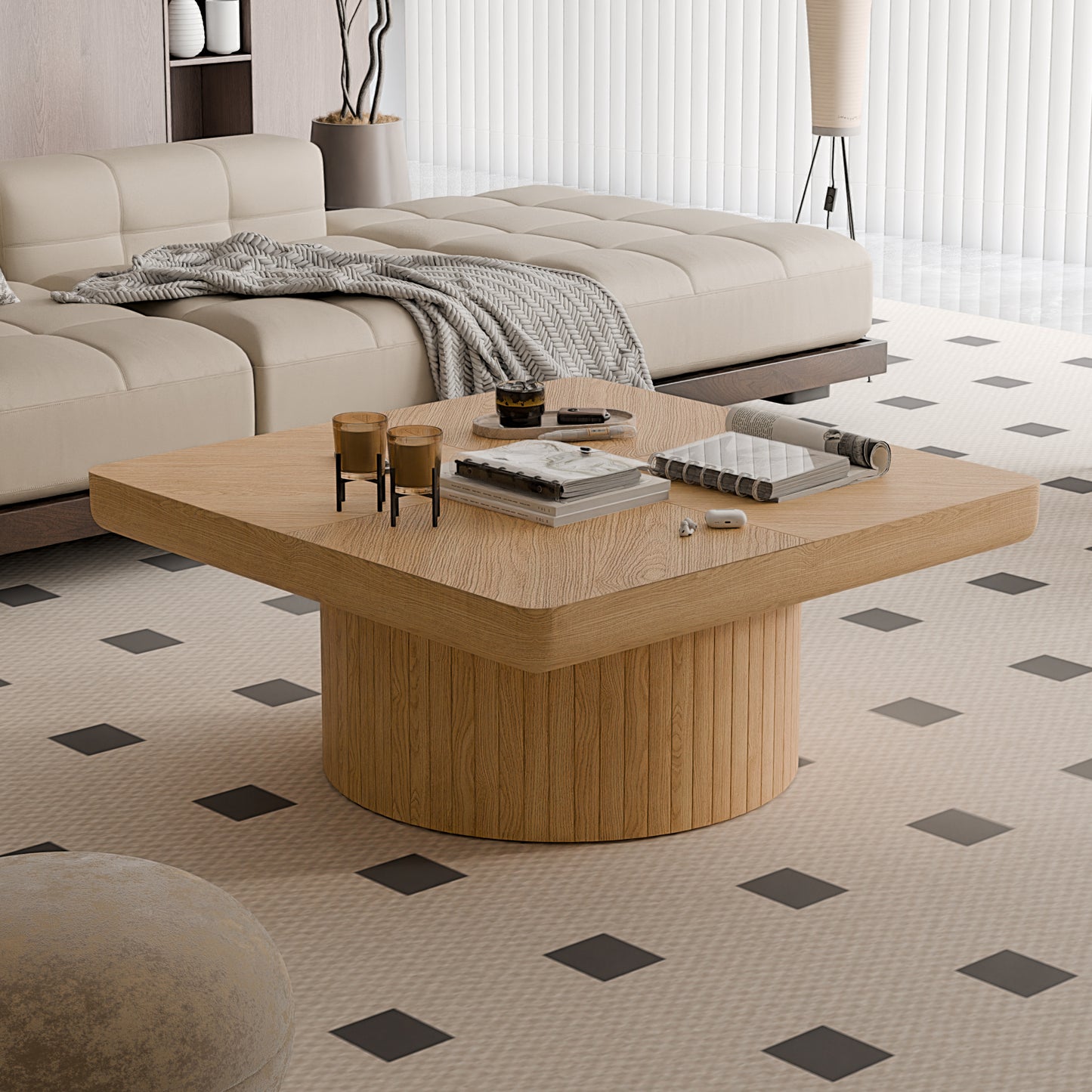 The Parquet — 34.6" Square Wood Veneer Coffee Table