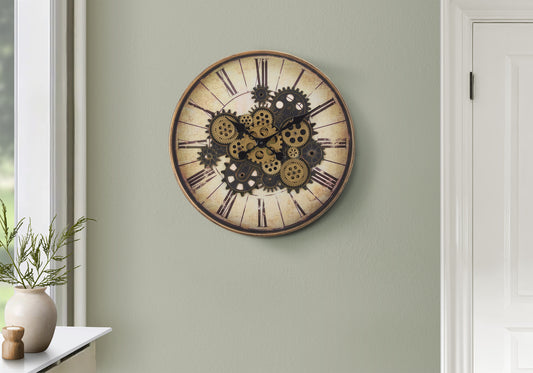 Vintage Gear Wall Clock — 20" Brown & Gold