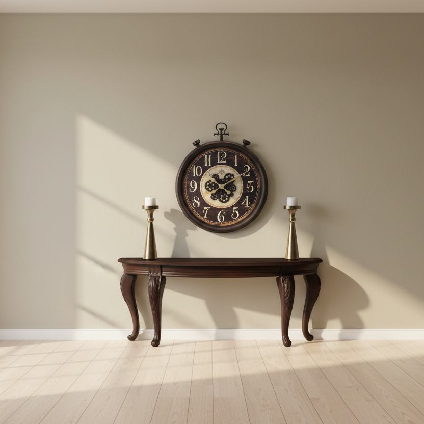 24" Round Gear Mechanism Wall Clock – Brown Industrial Pocket Watch Style