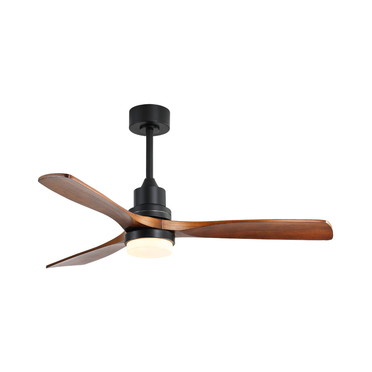 Modern 52 Inch Indoor Ceiling Fan with Dimmable LED Light, 3 Solid Wood Blades, Reversible DC Motor, Matte Black Finish for Living Room and Patio