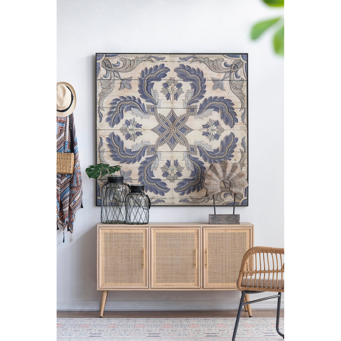 Pari Blooming Square Wall Art Panel — 48″ Oversized Botanical Wood Tile