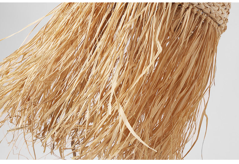 Pastoral style creative raffia straw hanging light shade