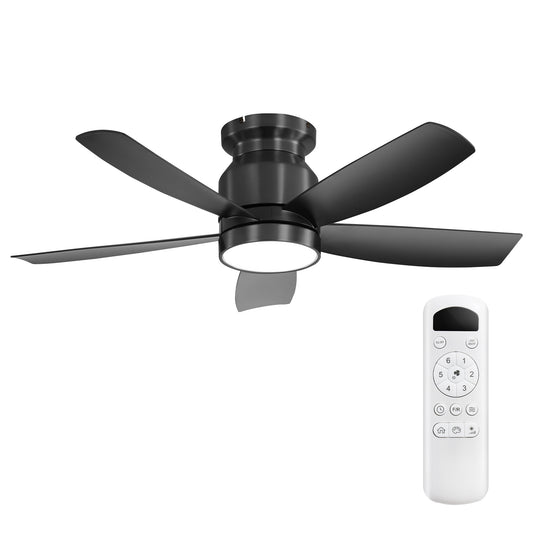 42" Flush Mount Ceiling Fan Light — Matte Black, 22W LED, Reversible DC Motor