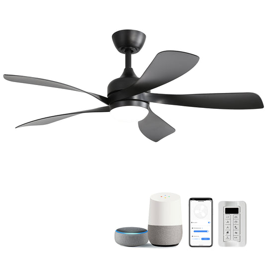 45" Smart Ceiling Fan Light — Matte Black, App Control, Dimmable LED