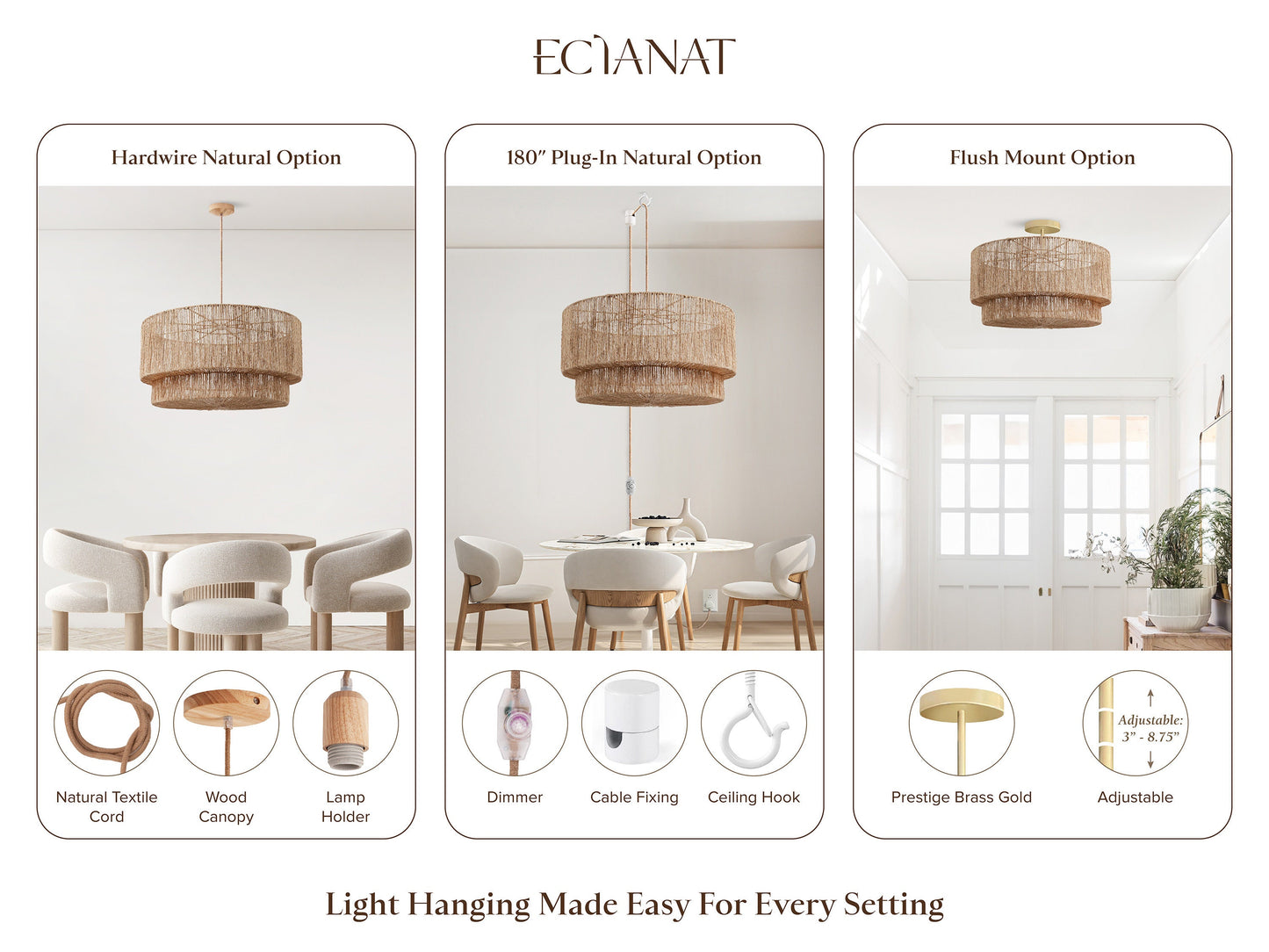 Shiloh Rattan Pendant Light - Bohemian Lampshade, Rattan Light Fixture