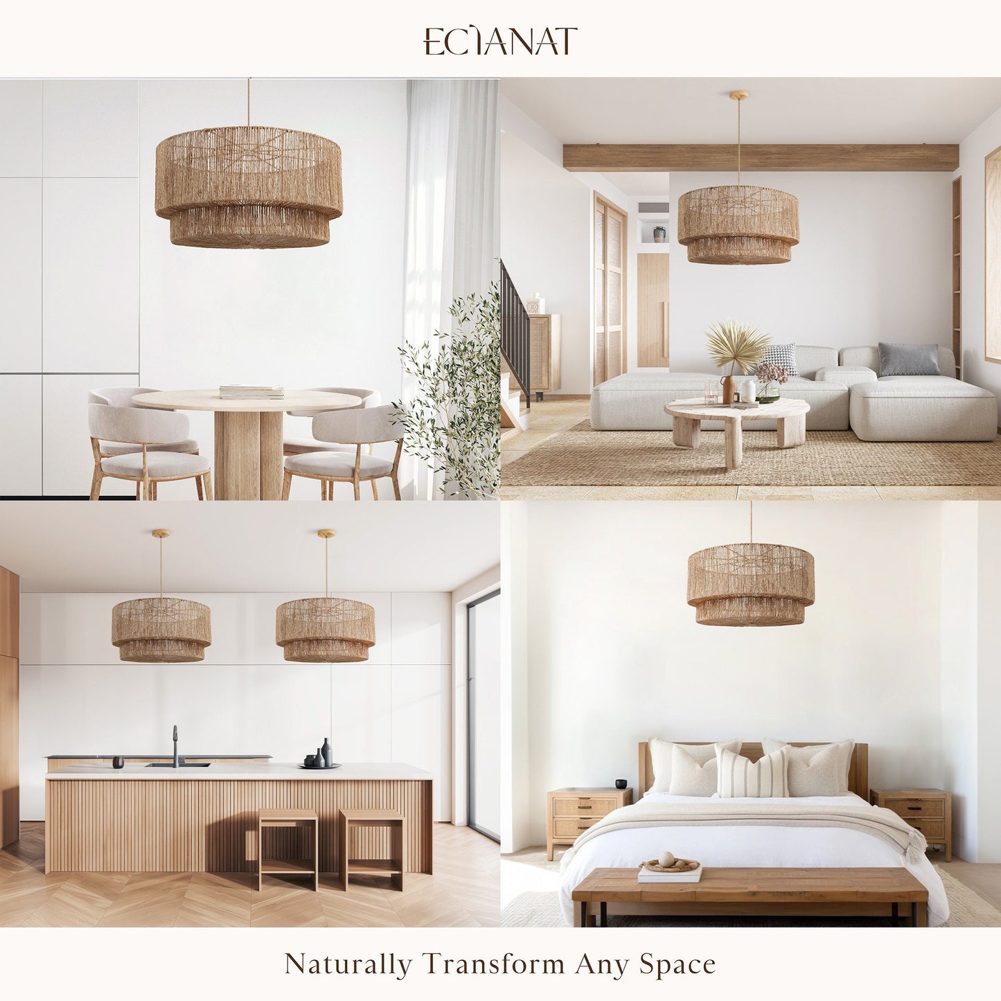 Shiloh Rattan Pendant Light - Bohemian Lampshade, Rattan Light Fixture