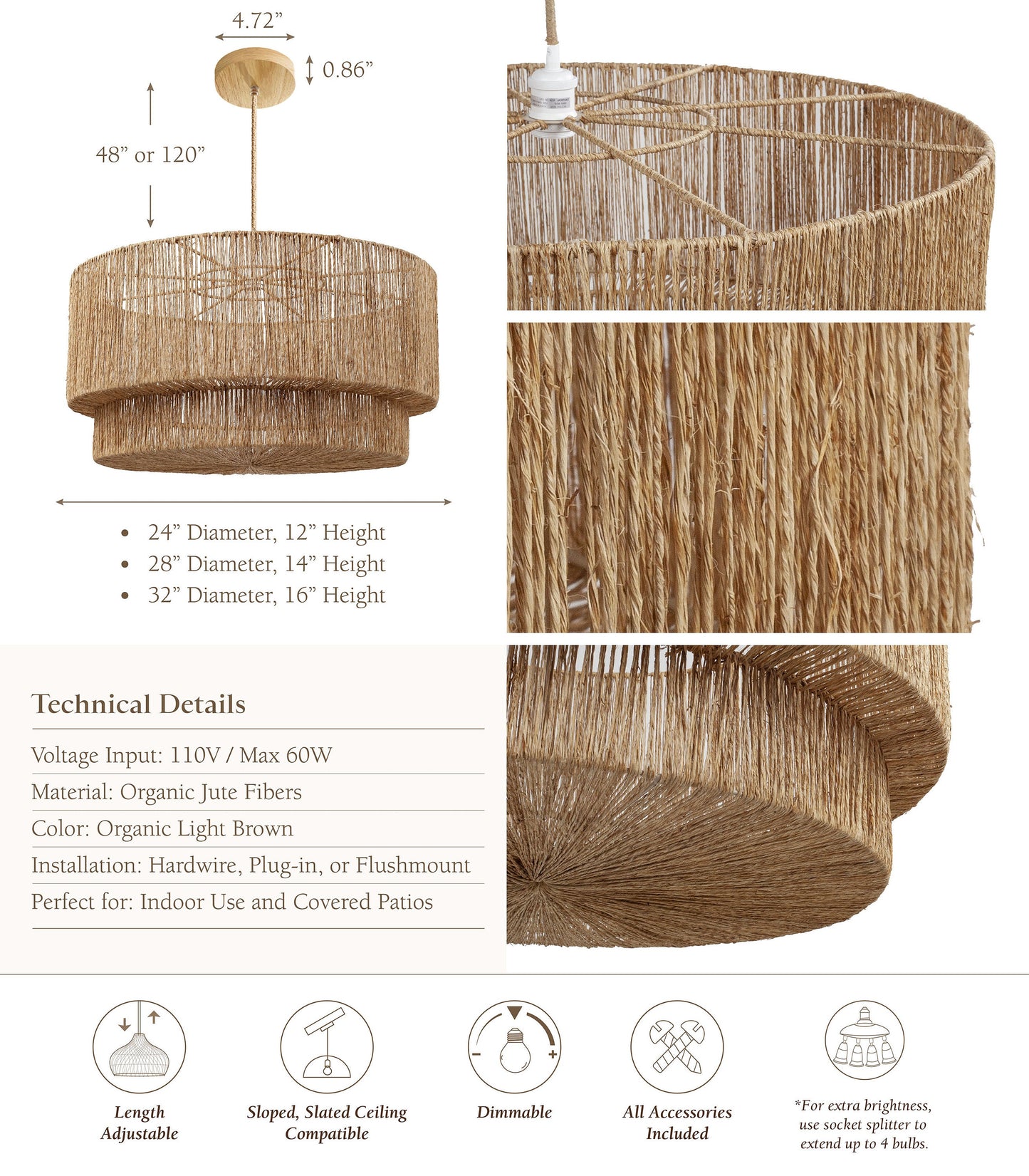 Shiloh Rattan Pendant Light - Bohemian Lampshade, Rattan Light Fixture