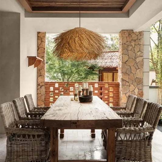 Japanese Wabi-Sabi Rattan Living Room Chandelier Retro Straw Lamp