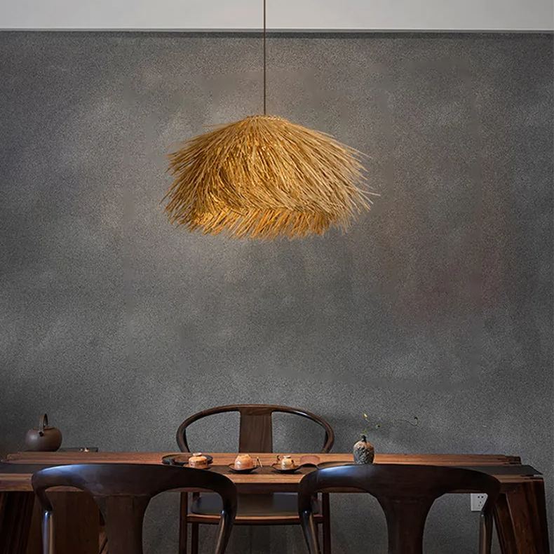 Japanese Wabi-Sabi Rattan Living Room Chandelier Retro Straw Lamp