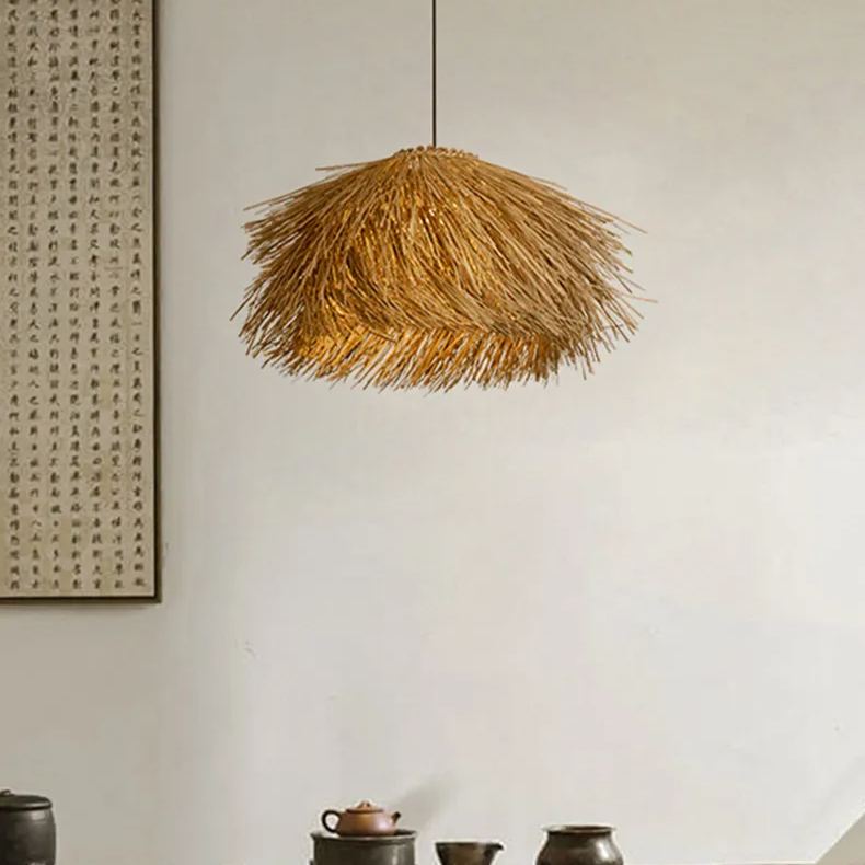 Japanese Wabi-Sabi Rattan Living Room Chandelier Retro Straw Lamp