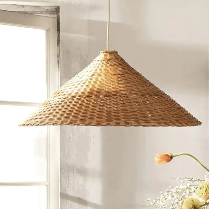 Retro Woven Rattan Cone Umbrella Rattan Pendant Light