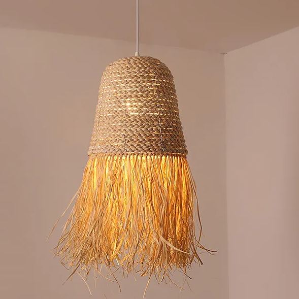 Pastoral style creative raffia straw hanging light shade