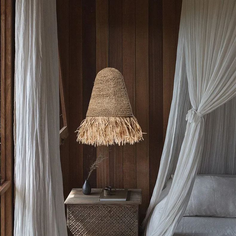 Pastoral style creative raffia straw hanging light shade