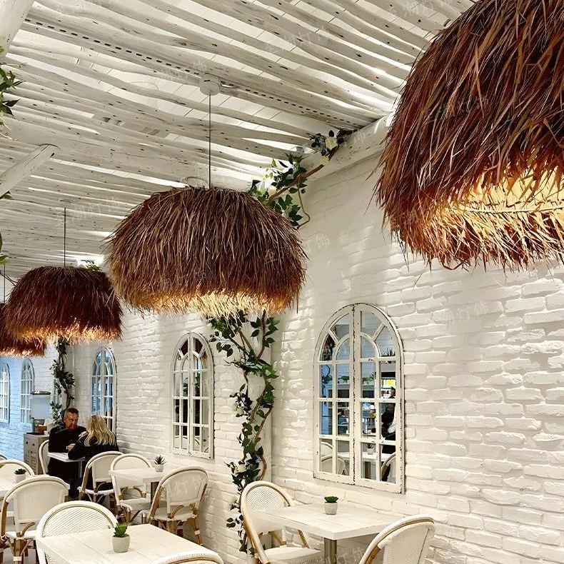 Retro wabi-sabi style bedroom bedside straw art lamp