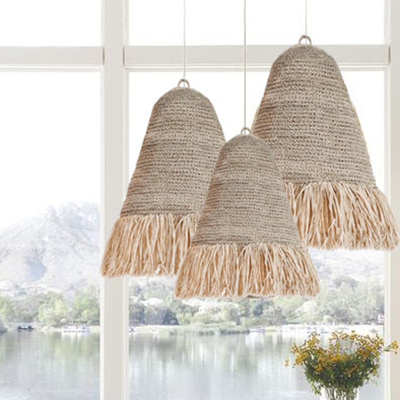 Pastoral style creative raffia straw hanging light shade