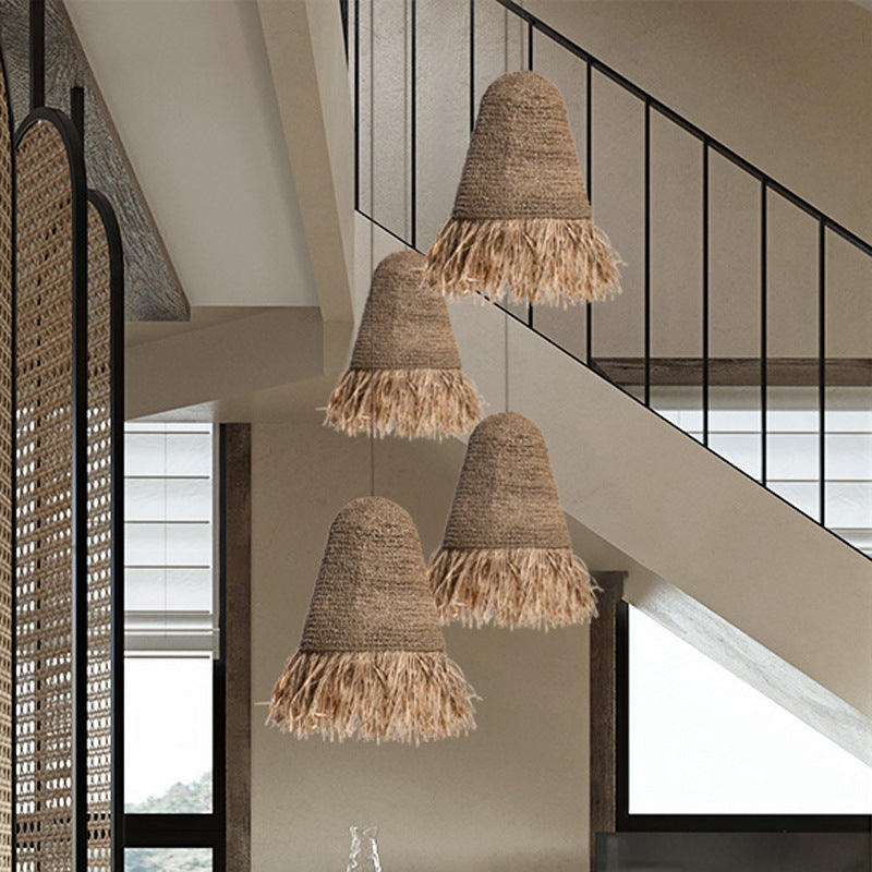 Pastoral style creative raffia straw hanging light shade