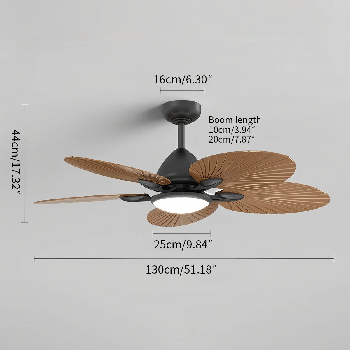 5-Blade Palm Leaf Ceiling Fan with Light