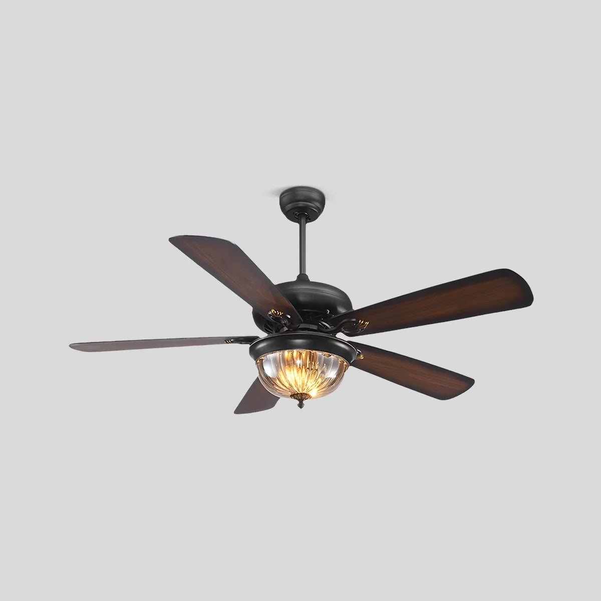 Vintage Wood Ceiling Fan with LED Light for Living Room