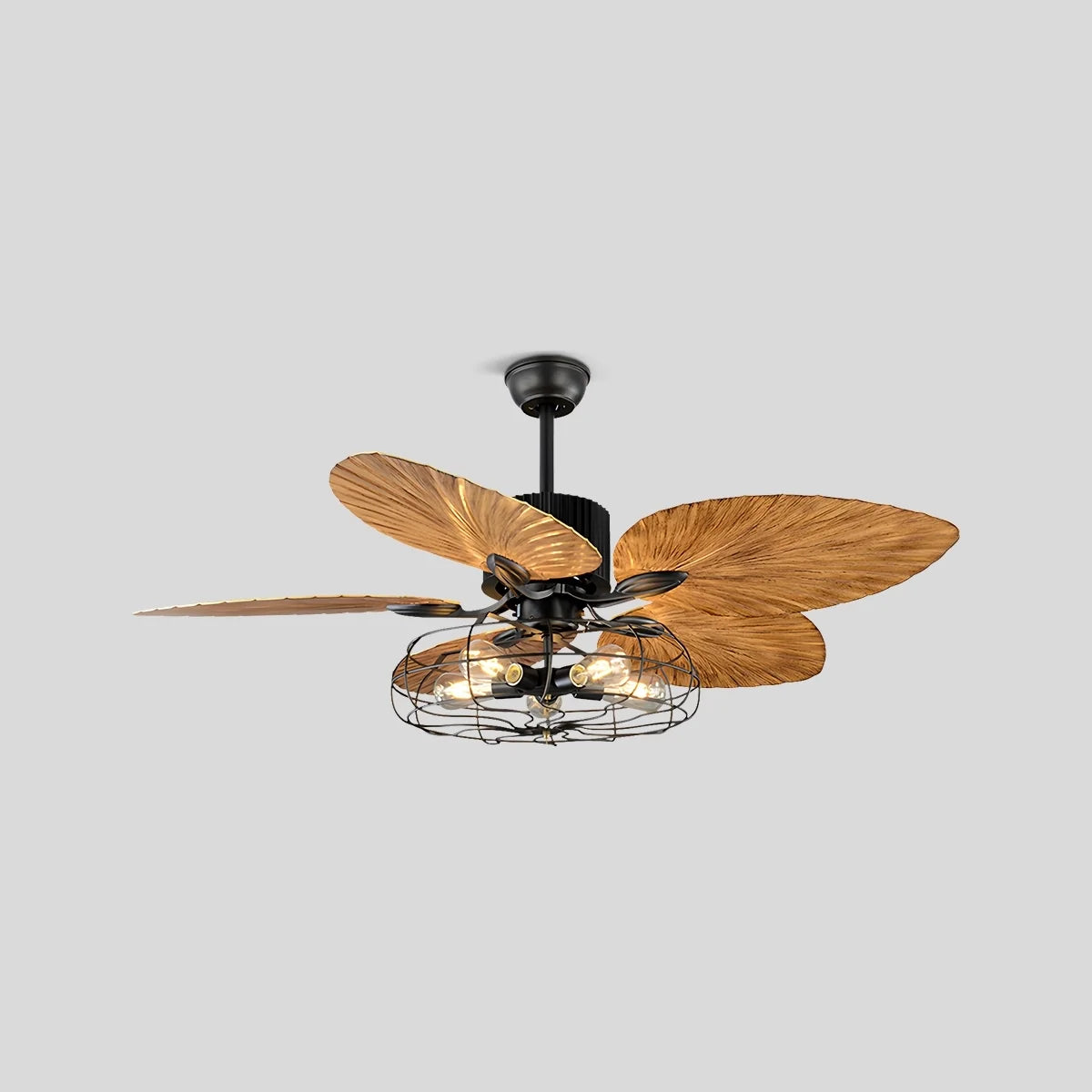 Industrial Tropical Palm Leaves Ceiling Fan Light