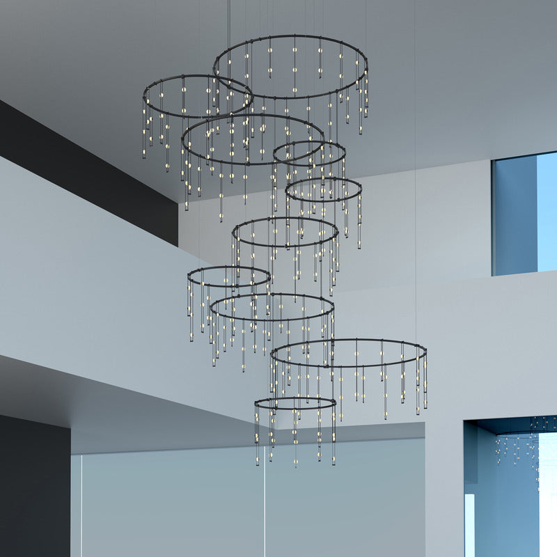 Suspenders Vertical Ring Matrix Multi Light Pendant Light with Crystal Ladder Luminaires