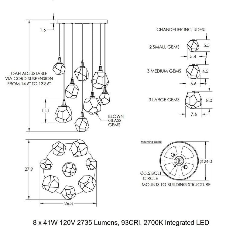 Gem L Round Multi-Light Pendant Light