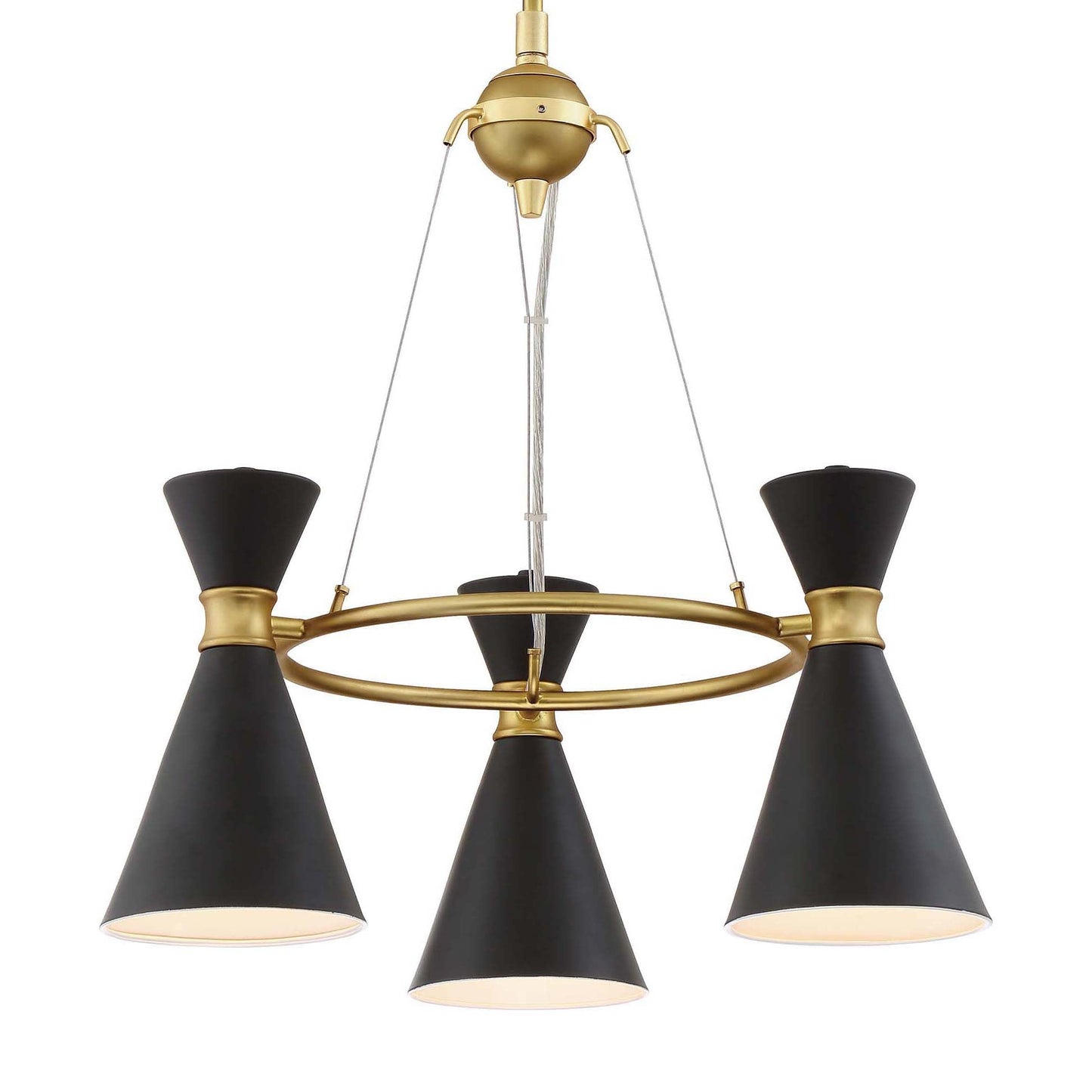 Three Lights / Honey Gold / Matte Black Conic Chandelier OPEN BOX