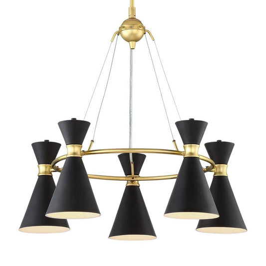 Five Lights / Honey Gold / Matte Black Conic Chandelier OPEN BOX