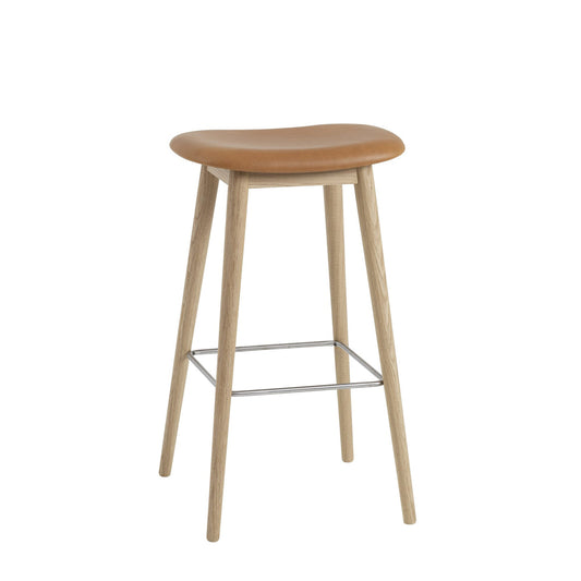 Fiber Upholstered Stool with Wood Base