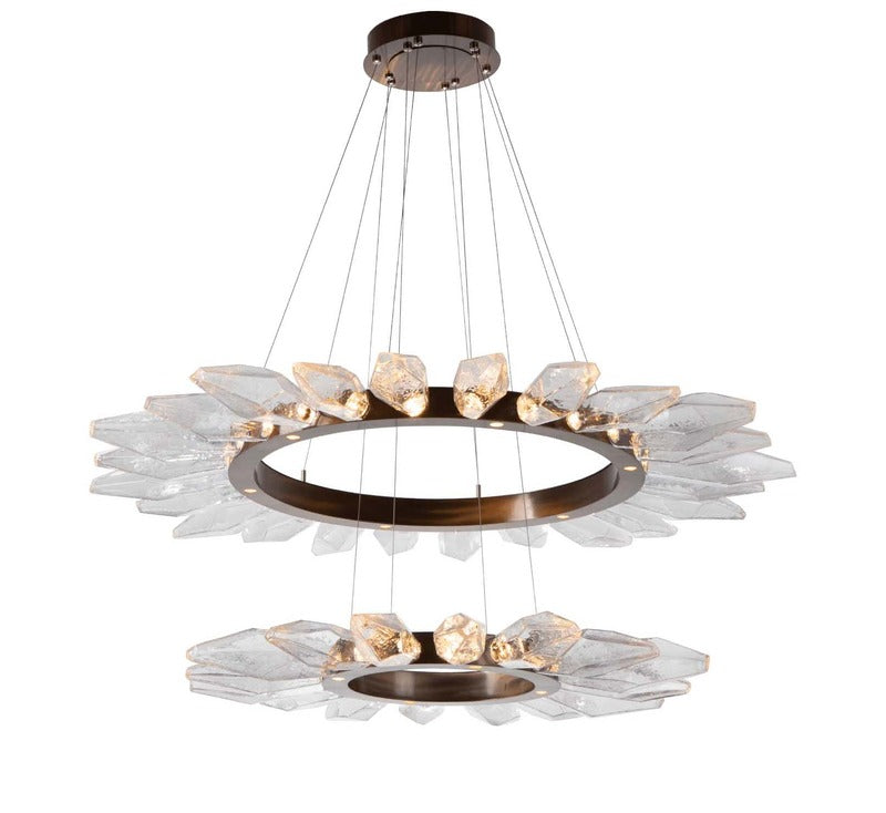 Rock Crystal Radial Two Tier Ring Chandelier