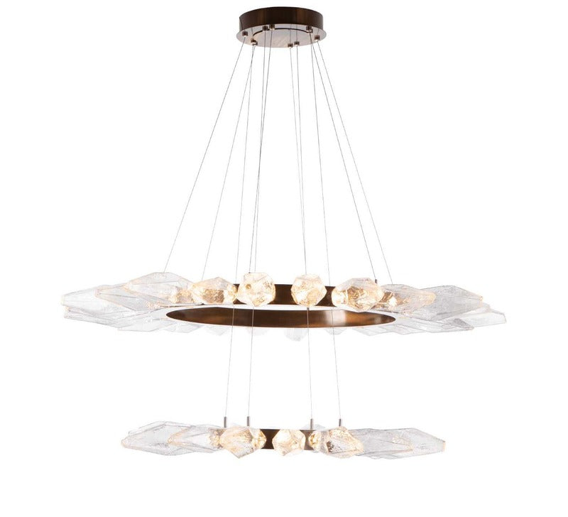 Rock Crystal Radial Two Tier Ring Chandelier