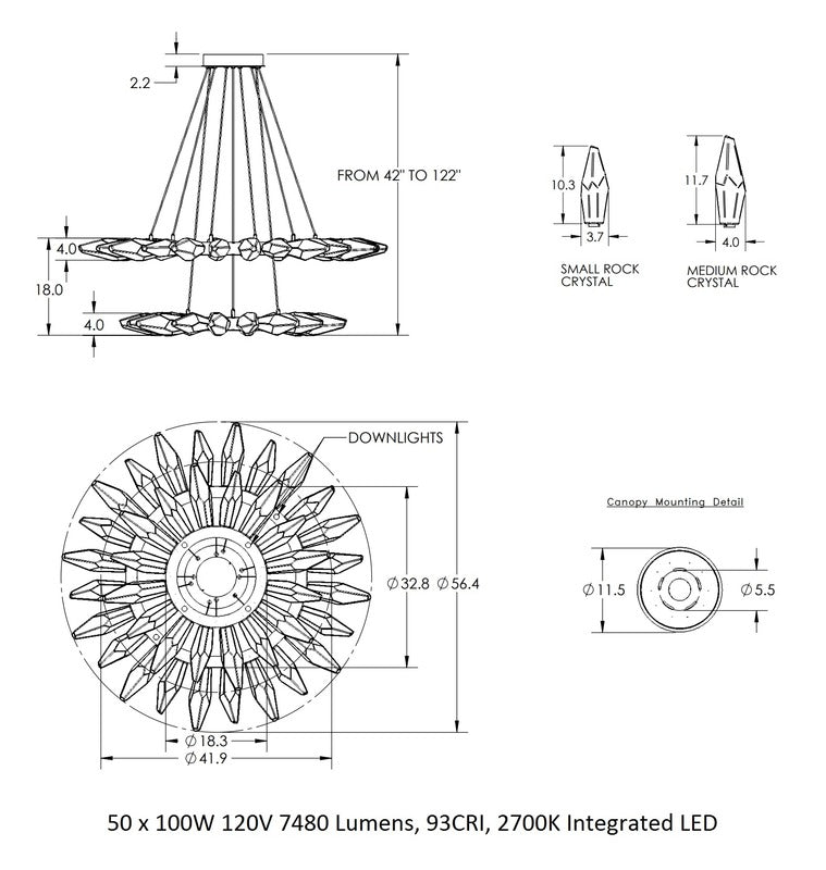 Rock Crystal Radial Two Tier Ring Chandelier