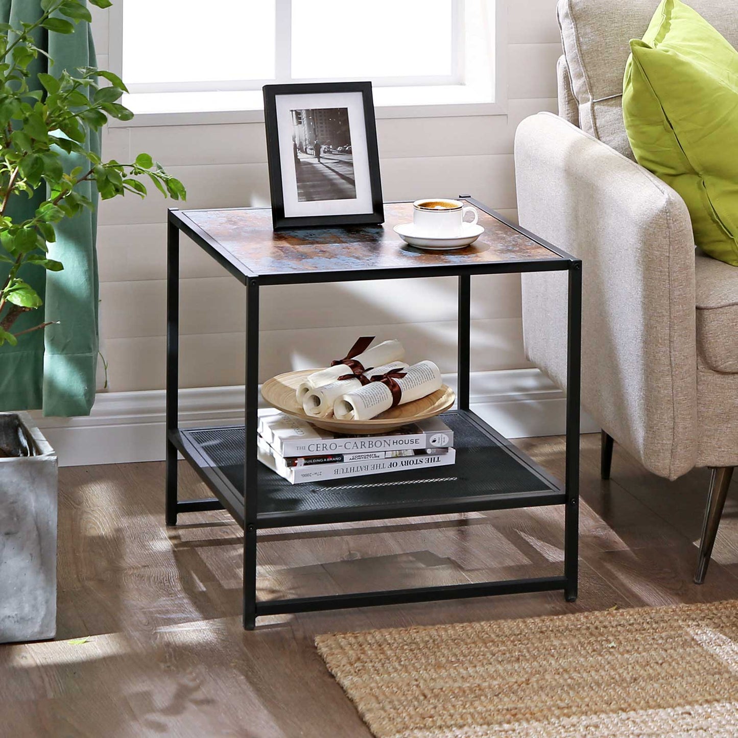 Unique Side Table with Shelf