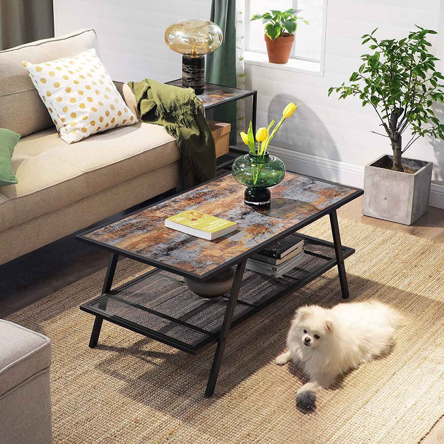 Rustic Mesh Shelf Coffee Table