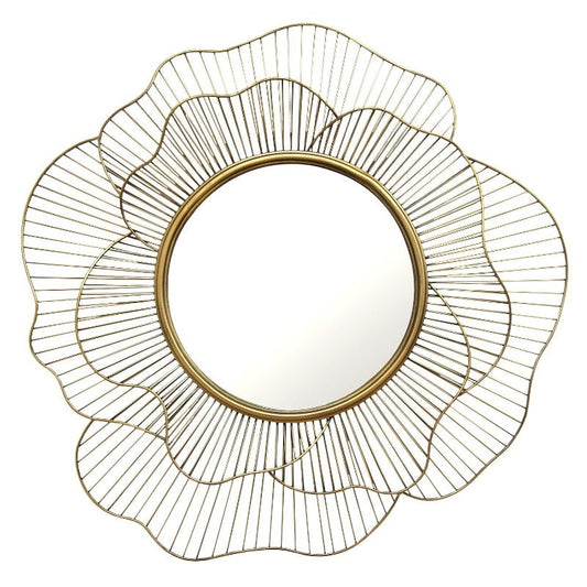 28.25" Round Gold Flower Metal Wall Mirror - Novus Decor Wall Decor