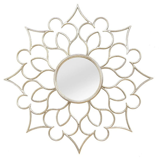 7" Round Silver Quatrefoil Metal Framed Wall Mirror - Novus Decor Wall Decor