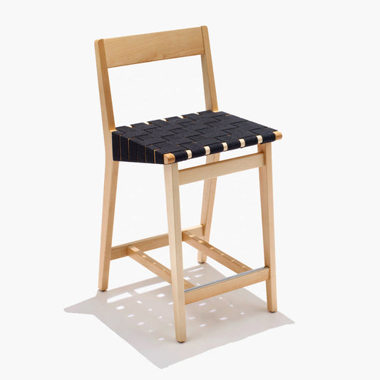 Risom Stool with Webbed Seat and Wood Back