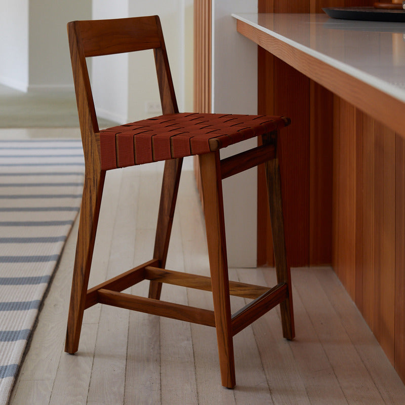 Risom Stool with Webbed Seat and Wood Back