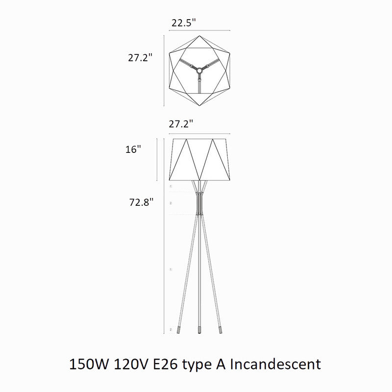 Solitaire Large Floor Lamp - White Chinette Shade