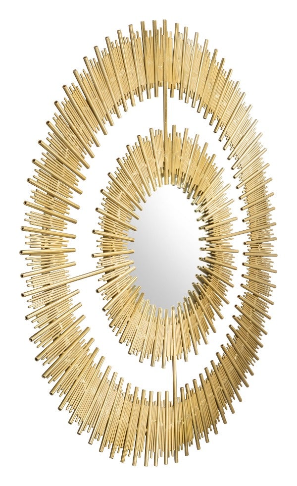 35" x 1.2" x 35" Gold Iron MDF Round Mirror - Novus Decor Wall Decor