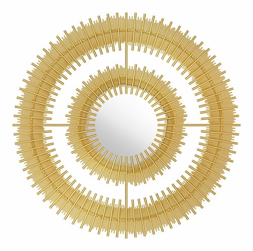 35" x 1.2" x 35" Gold Iron MDF Round Mirror - Novus Decor Wall Decor