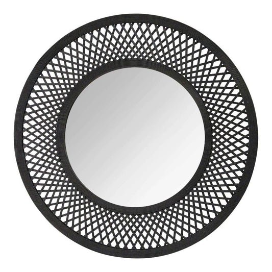 38" Andi Black Woven Rattan Mirror - Novus Decor Wall Decor